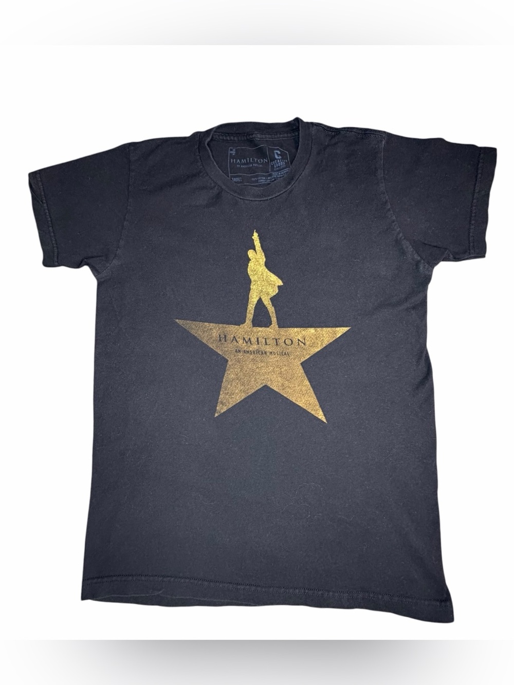 Hamilton An American Musical Black & Gold Logo T-Shirt Sz Small Broadway Theater